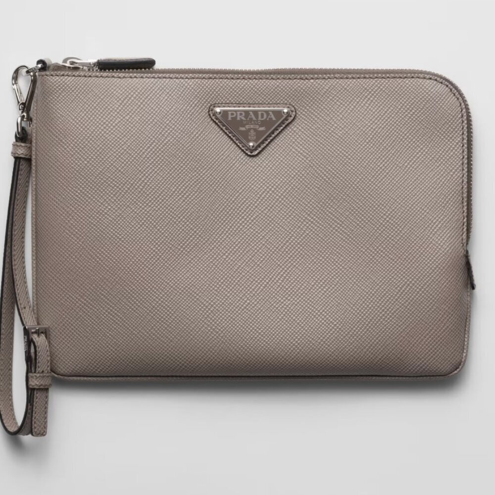 Prada‎ Grey Saffiano Leather Pouch Bag, 2NH024